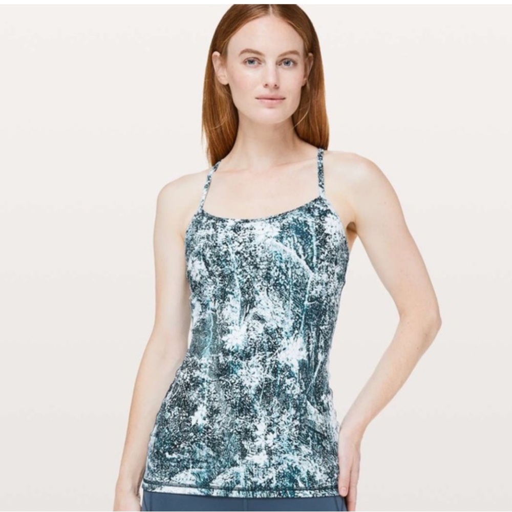 Lululemon Power Y Tank *Luon Wildwood Multi Sz 6 Blue white waves